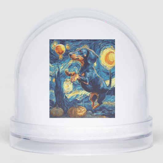 Dachshund of van gogh starry night halloween Funny Schneekugeln (Vorderseite)
