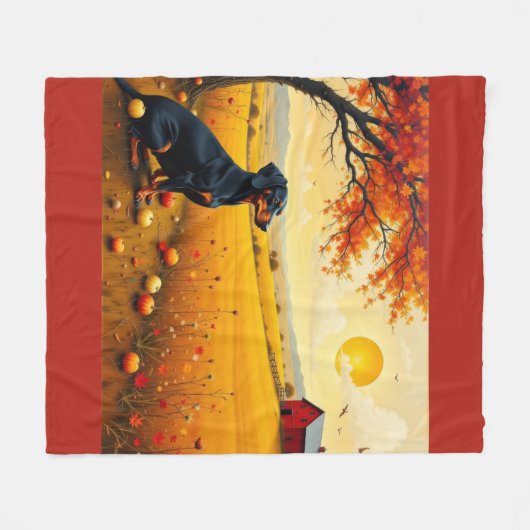 Dachshund on the farm at sunset fleecedecke (Vorderseite (Horizontal))