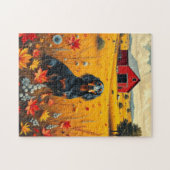 dachshund on the farm in autumn puzzle (Horizontal)