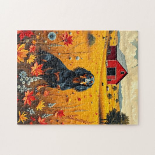 dachshund on the farm in autumn puzzle (Horizontal)