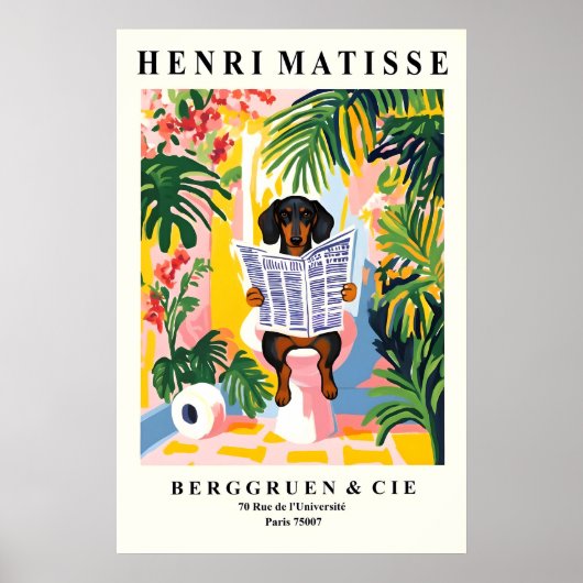 Dachshund on Toilet Wall Art - Funny Matisse Poster (Vorne)