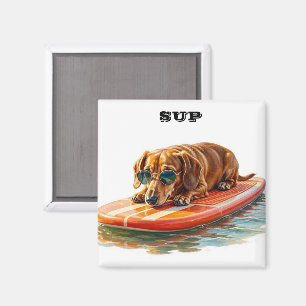 Dachshund-Paddle-Boarding Magnet