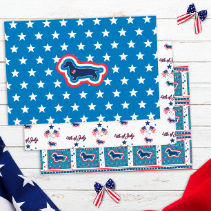 Dachshund Patriotisch Rot Weiß Und Blau 4. Juli Geschenkpapier Set
