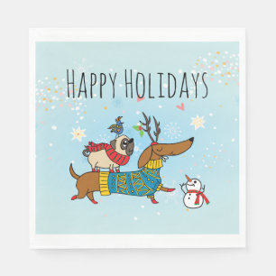 Dachshund, Pug und Vogel Feiertags-Papier-Serviett Serviette