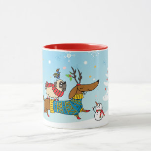 Dachshund, Pug & Vogel-Feiertags-Tasse Tasse