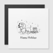 Dachshund pulling sleigh with a Christmas presents Magnetkarte (Vorne/Hinten)
