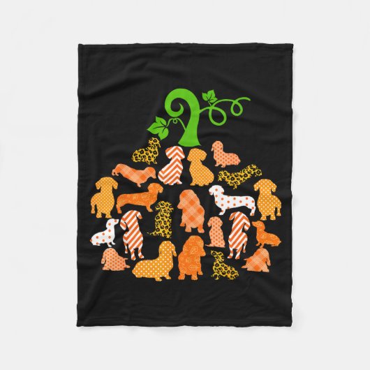 Dachshund Pumpkin Shape Plaid Leopard Dog Autumn H Fleecedecke (Vorderseite)