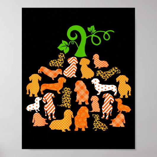 Dachshund Pumpkin Shape Plaid Leopard Dog Autumn H Poster (Vorne)