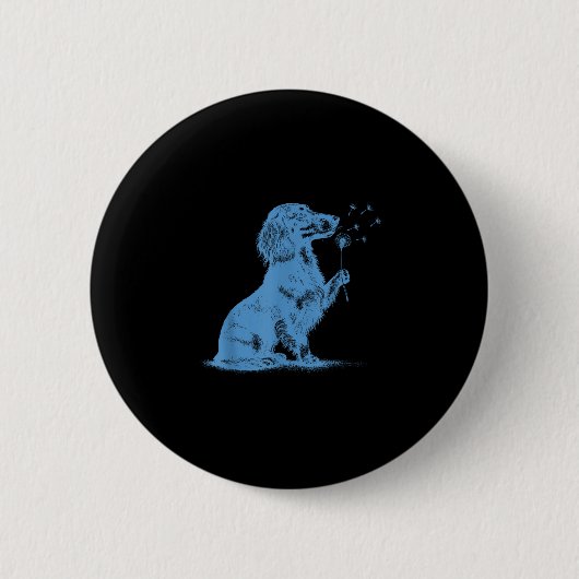 Dachshund pustet Wünsche Löwenzahn süßer Haustierl Button (Vorderseite)