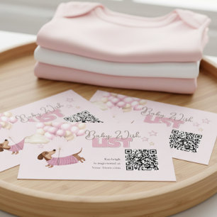 Dachshund QR Code Baby-Registrierungs-Website Rosa Begleitkarte