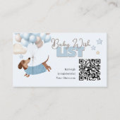 Dachshund QR Code Baby Registry Website Blue Begleitkarte (Vorderseite)