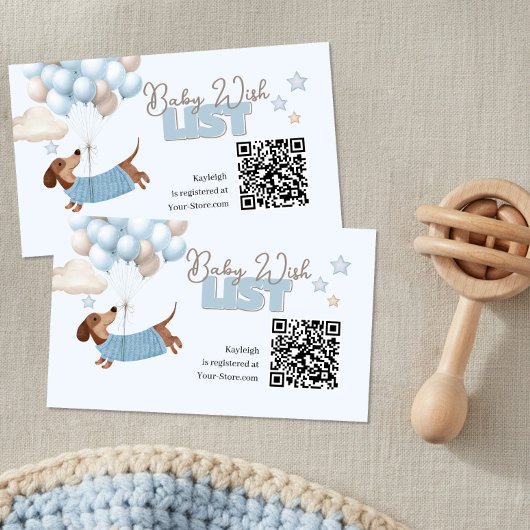 Dachshund QR Code Baby Registry Website Blue Begleitkarte