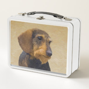 Dachshund (Rauhaar) Malerei Originale Hundekunst Metall Brotdose