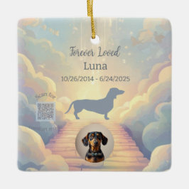 Dachshund Regenbogenbrücke Gedenk-Anhänger Keramikornament