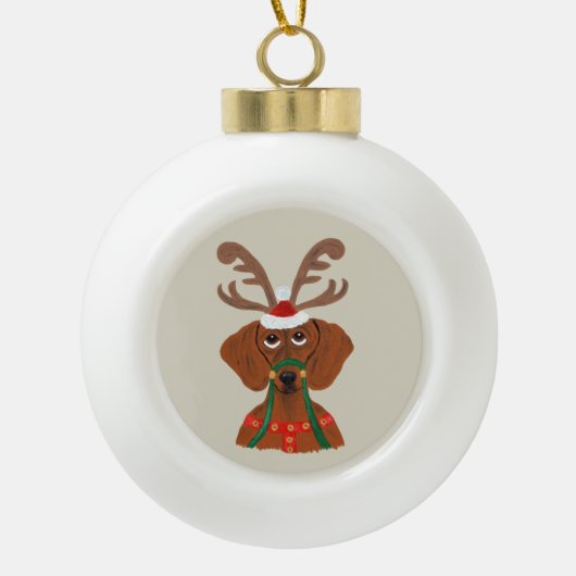 Dachshund-Rentier Keramik Kugel-Ornament (Vorderseite)