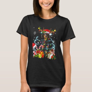 Dachshund-Rentier-Weihnachtsbaum-Lichter-Pyjama T-Shirt