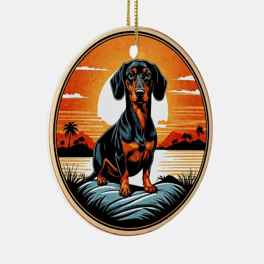Dachshund Retro Sonnenuntergang Hunde Liebhaber Keramik Ornament (Rechts)