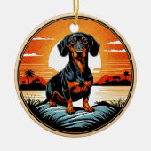 Dachshund Retro Sonnenuntergang Hunde Liebhaber Keramik Ornament (Vorne)