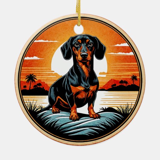 Dachshund Retro Sonnenuntergang Hunde Liebhaber Keramik Ornament (Hinten)