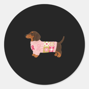 Dachshund rosa Band Brustkrebsbewusstsein Runder Aufkleber
