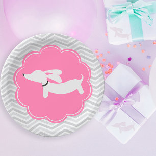 Dachshund Rosa Papierplatten Doxie Babyparty Pappteller