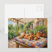 Dachshund ruht auf einer Patchwork-Gartenbank Postkarte (Vorne/Hinten)