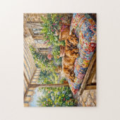 Dachshund ruht auf einer Patchwork-Gartenbank Puzzle (Vertikal)