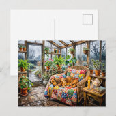 Dachshund ruht auf Patchwork-Stuhl in Greenh Postkarte (Vorne/Hinten)