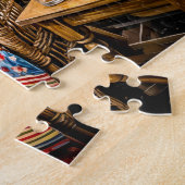 Dachshund ruht auf Patchwork-Stuhl in Greenh Puzzle (Seite)