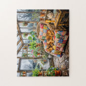 Dachshund ruht auf Patchwork-Stuhl in Greenh Puzzle (Vertikal)
