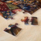 Dachshund ruht in gemütlichem Winter-Fensterkorb Puzzle (Seite)