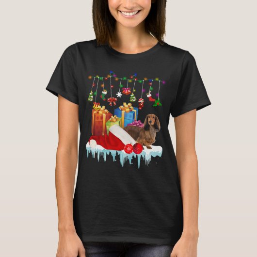Dachshund Santa Hat Christmas Lights  Box T-Shirt (Vorderseite)