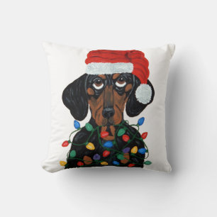 Dachshund Santa verheddert in Weihnachtslichter Kissen