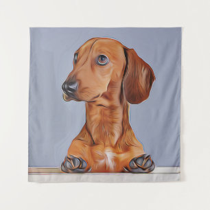Dachshund schaut weg Doxie Hund Geburtstagsplakat Wandteppich