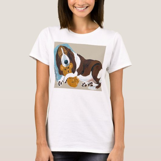 Dachshund schlafend mit Teddybären T-Shirt (Vorderseite)
