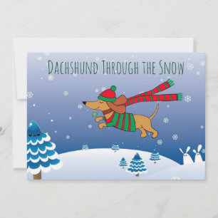 Dachshund Schnee Matt 5" x 7", Weißer Umschlag ink Feiertagskarte