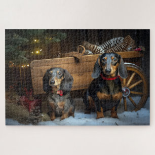 Dachshund Schneebedeckter Schlitten Weihnachtsdeko Puzzle