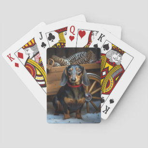 Dachshund Schneebedeckter Schlitten Weihnachtsdeko Spielkarten