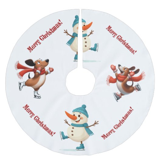 Dachshund-Schneemann-Christbaum-Unterlage Polyester Weihnachtsbaumdecke (Vorderseite)