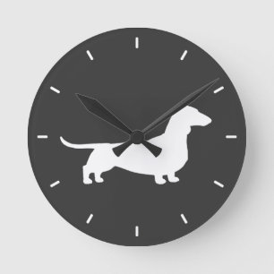 Dachshund-Silhouette - Kurzhaariger Wiener Hund Runde Wanduhr