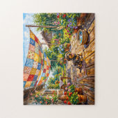 Dachshund sitzt unter farbenfrohem Patchwork-Garte Puzzle (Vertikal)