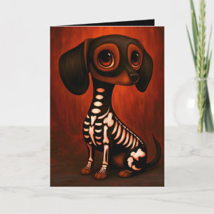 Dachshund-Skelett-Halloween-Kostüm-Illustration Karte