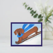 Dachshund Skifahren Postkarte (Stehend Vorderseite)