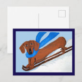 Dachshund Skifahren Postkarte (Vorne/Hinten)