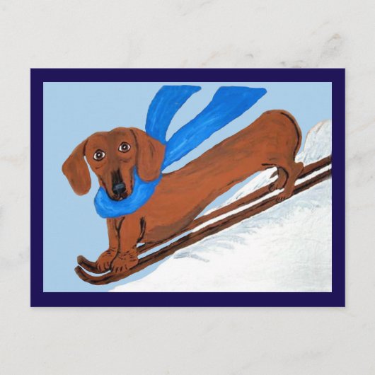 Dachshund Skifahren Postkarte (Vorderseite)