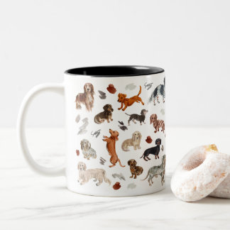 DACHSHUND SPAZIERGANG Wasserfarben-Hundedruck Zweifarbige Tasse
