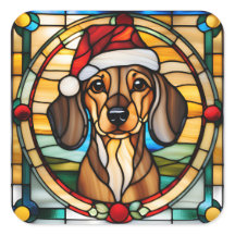 Dachshund Stained Glass Christmas Sticker