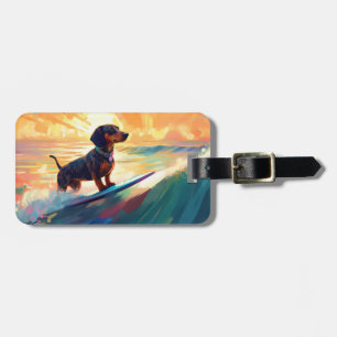 Dachshund-Strand-Surfing-Gemälde Gepäckanhänger