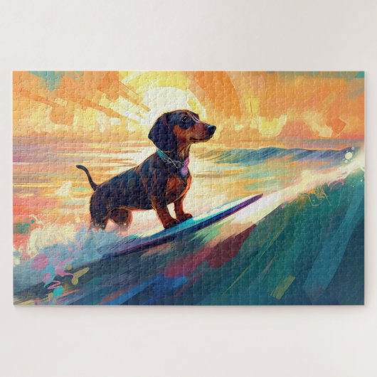 Dachshund-Strand-Surfing-Gemälde Puzzle (Horizontal)