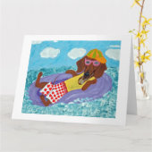 Dachshund Strandbummler Karte (Gelbe Blume)